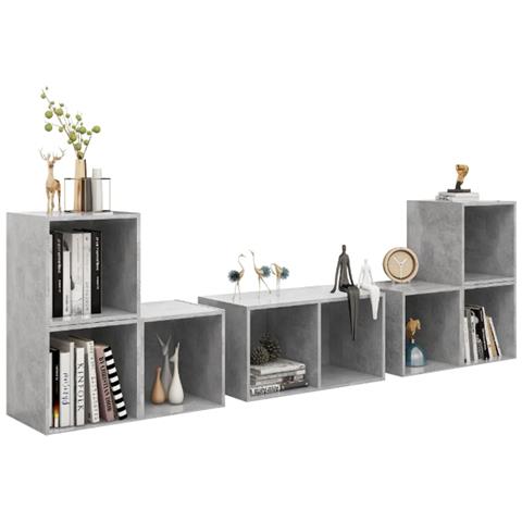 Set Mobile Tv 6 Pz Grigio Cemento In Legno Multistrato - Foto 2