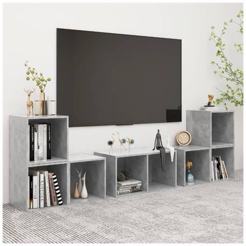 Set Mobile Tv 6 Pz Grigio Cemento In Legno Multistrato - Foto 8