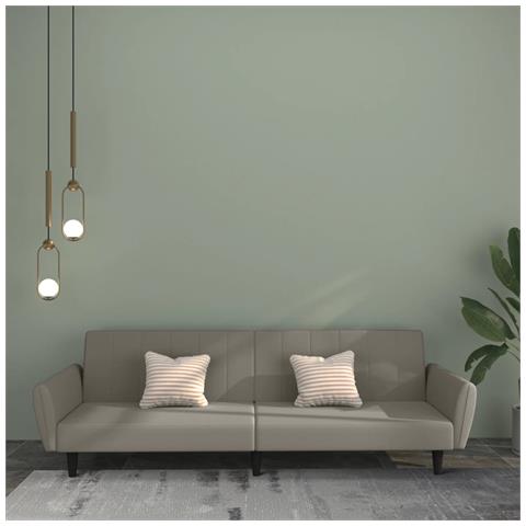 Divano Letto a 2 Posti Grigio Chiaro in Velluto - Foto 2