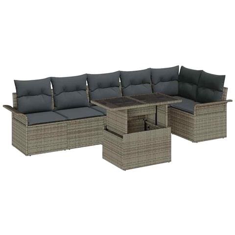 Set di Divani da Giardino  con Cuscini Grigio Rattan Poly, Divano da Giardino per 2 Persone con Ripostiglio e Cuscini Grigio Rattan Poly - Foto 1