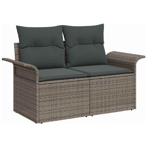 Set di Divani da Giardino  con Cuscini Grigio Rattan Poly, Divano da Giardino per 2 Persone con Ripostiglio e Cuscini Grigio Rattan Poly - Foto 2