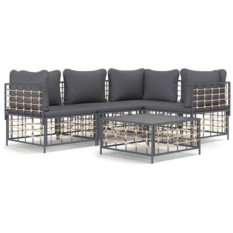 Set Divani da Giardino 5 pz con Cuscini Antracite in Polyrattan - Foto 1