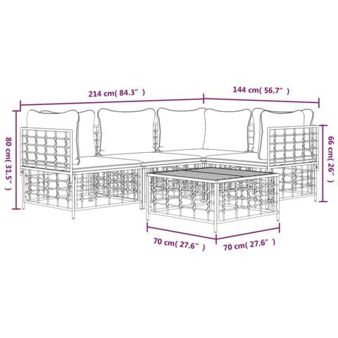 Set Divani da Giardino 5 pz con Cuscini Antracite in Polyrattan - Foto 9