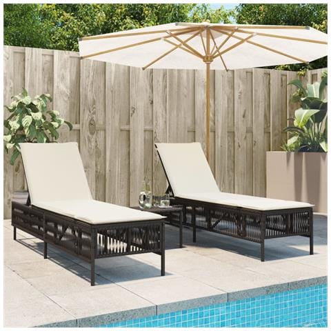 Lettini Prendisole 2 pz con Tavolino Marrone in Polyrattan - Foto 2