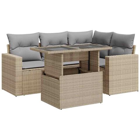 Set Divano da Giardino 5 pz con Cuscini Beige in Polyrattan - Foto 1