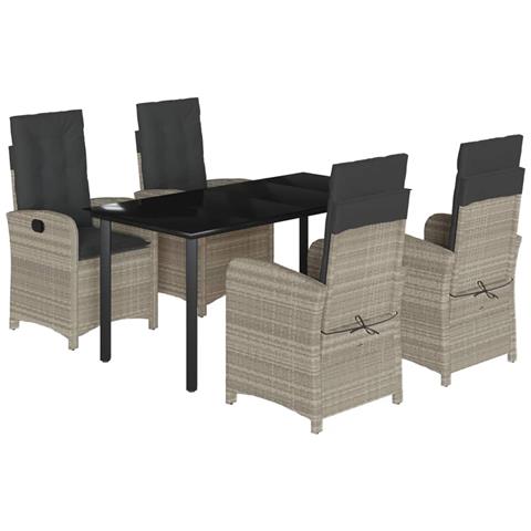 Set Pranzo da Giardino 5pz con Cuscini Grigio Chiaro Polyrattan - Foto 1