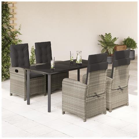 Set Pranzo da Giardino 5pz con Cuscini Grigio Chiaro Polyrattan - Foto 2