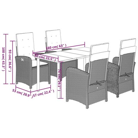 Set Pranzo da Giardino 5pz con Cuscini Grigio Chiaro Polyrattan - Foto 9