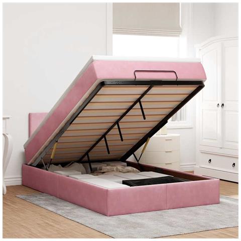 Struttura Letto Pouf con Materasso Rosa 120x200 cm Velluto - Foto 2