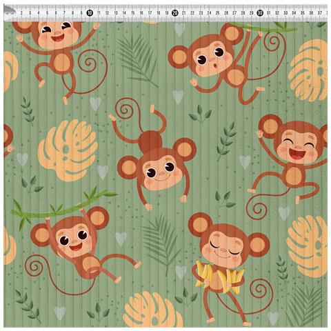 Tessuto Di Velluto A Coste Verde Con Motivo Di Scimmie 1m X 140cm Per Decorazioni - Foto 2