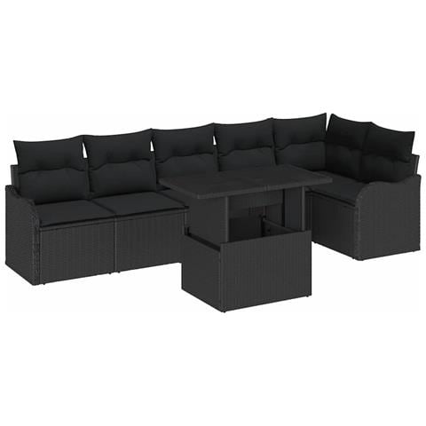 Set Divano da Giardino 7 pcs Nero 100 x 55 x 73 cm Poly Rattan - Foto 1