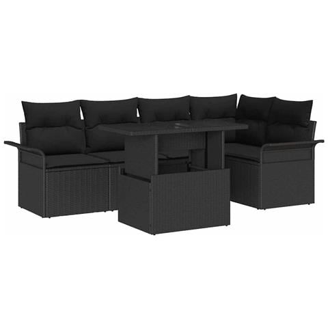 Set Divano da Giardino con cuscino 6 pcs Nero Poly Rattan - Foto 1