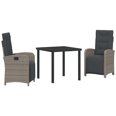 Set da Pranzo per Giardino 3 pcs Grigio polyrattan - Foto 1