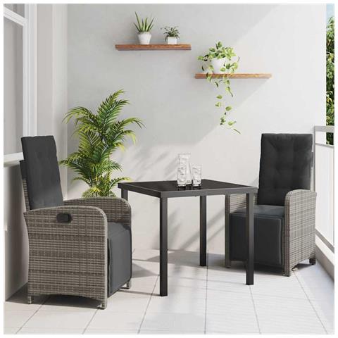 Set da Pranzo per Giardino 3 pcs Grigio polyrattan - Foto 2