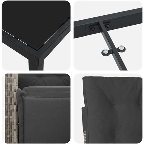 Set da Pranzo per Giardino 3 pcs Grigio polyrattan - Foto 9