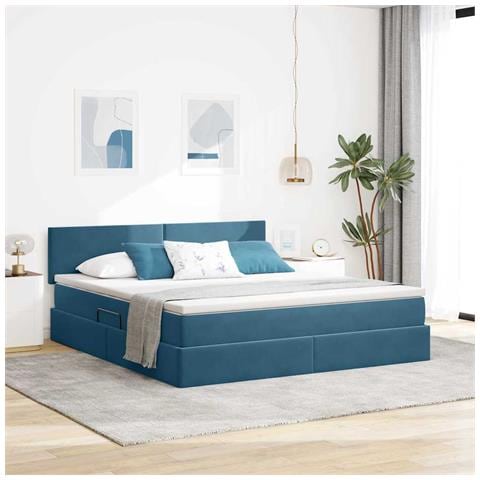 Letto con Contenitore Blu Scuro 160 x 200 cm Velluto - Foto 2