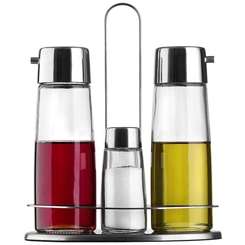 Set Oliera 4 Posti TASTE - In Acciaio Inox con Contenitori in Vetro Antigoccia - Design Elegante e Minimal per Olio, Aceto, Sale e Pepe - Foto 1