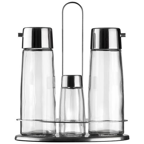Set Oliera 4 Posti TASTE - In Acciaio Inox con Contenitori in Vetro Antigoccia - Design Elegante e Minimal per Olio, Aceto, Sale e Pepe - Foto 3