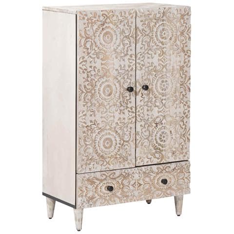 Mobile Alto Bianco 60 x 33,5 x 100 cm Legno di mango massello - Foto 1