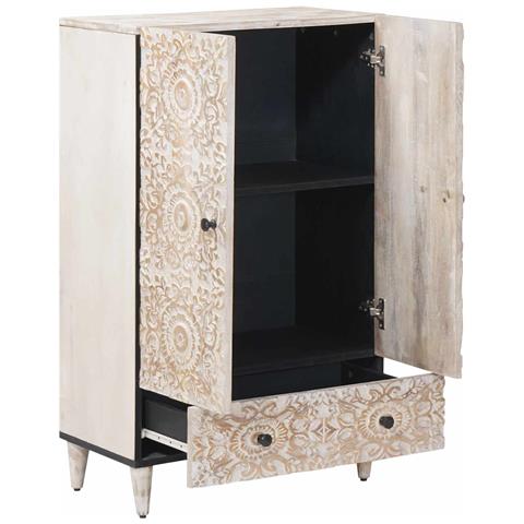 Mobile Alto Bianco 60 x 33,5 x 100 cm Legno di mango massello - Foto 2