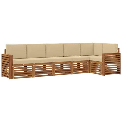 Set divani 6 pcs Naturale e Beige Legno di Acacia Massello - Foto 1