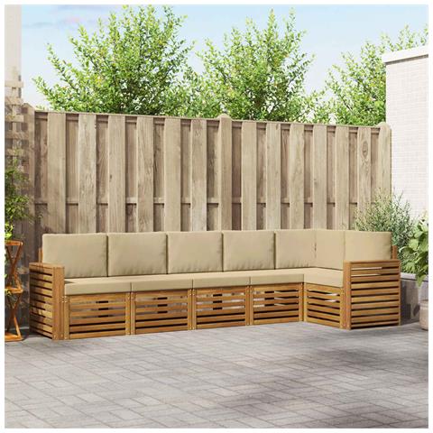 Set divani 6 pcs Naturale e Beige Legno di Acacia Massello - Foto 2