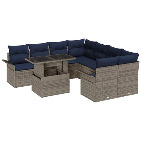 Set Divano da Giardino 9 pcs Grigio Rattan in Polipropilene - Foto 1