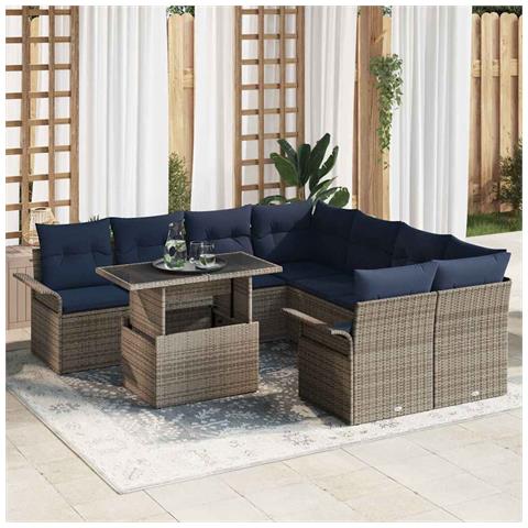 Set Divano da Giardino 9 pcs Grigio Rattan in Polipropilene - Foto 2
