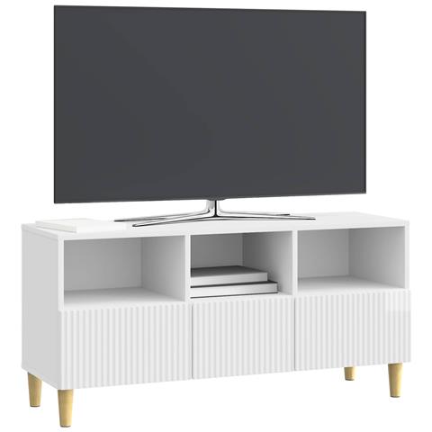 Mobile TV Bianco Lucido 102 x 34,5 x 50 cm Legno ingegnerizzato - Foto 2