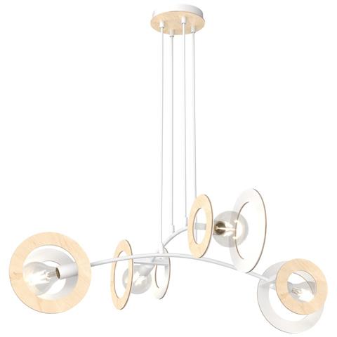 Lampada A Sospensione Skiva In Acciaio Bianco E Legno - Foto 1