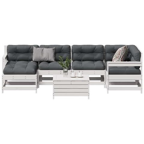 Set Salotto Giardino 7pz con Cuscini Bianco Legno Massello Pino - Foto 2