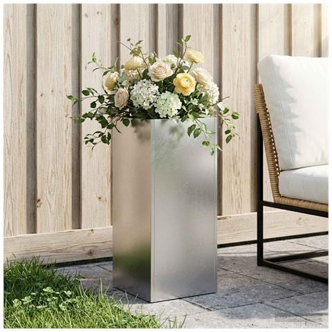 Vaso da giardino Argento 20 x 20 x 50 cm Acciaio Inox - Foto 2