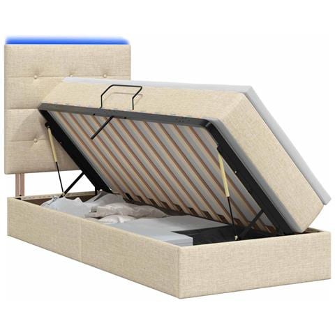 Letto con contenitore LED e materasso Crema 90 x 190 cm Tessuto - Foto 1