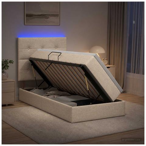 Letto con contenitore LED e materasso Crema 90 x 190 cm Tessuto - Foto 2