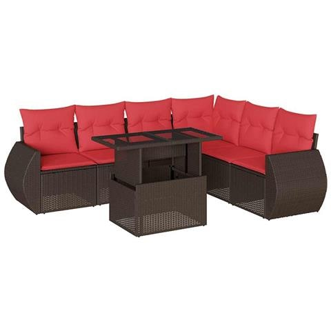 Set Divani da Giardino 7 pz con Cuscini Marrone in Polyrattan - Foto 1