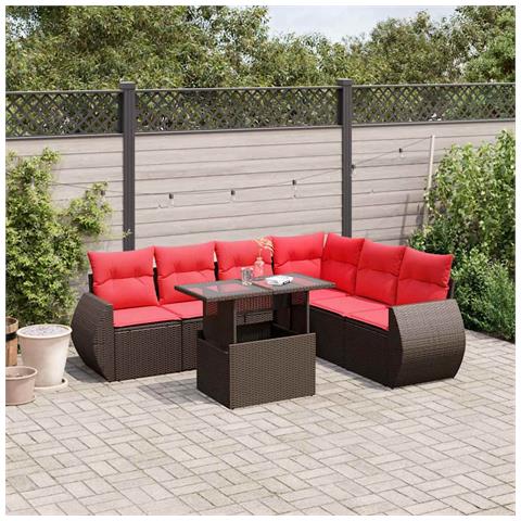 Set Divani da Giardino 7 pz con Cuscini Marrone in Polyrattan - Foto 2