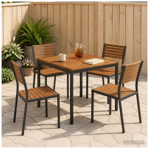 Tavolo da cena da giardino Naturale e Nero 80 x 80,5 x 75 cm - Foto 2