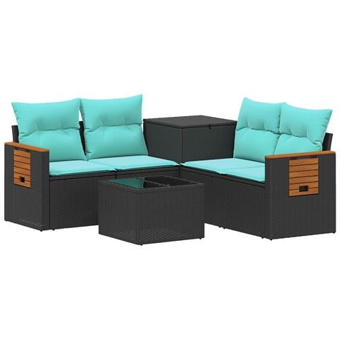 Set di divani 6 pz Nero e Blu Rattan sintetico e Acciaio - Foto 1