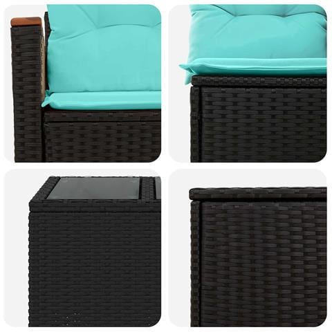 Set di divani 6 pz Nero e Blu Rattan sintetico e Acciaio - Foto 10
