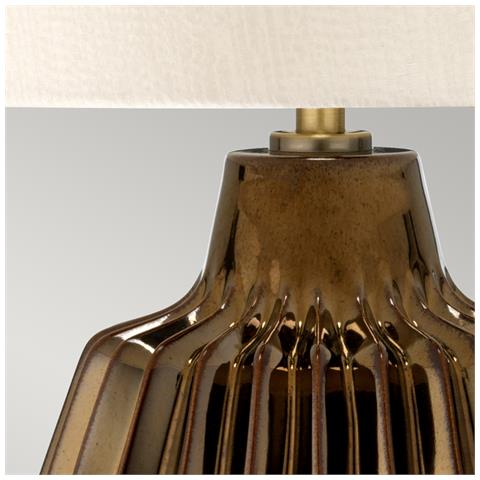 Lampada Da Tavolo Piccola 1 Luce, Ceramica Bronzo, Paralume Perla, Attacco E27 - Foto 2