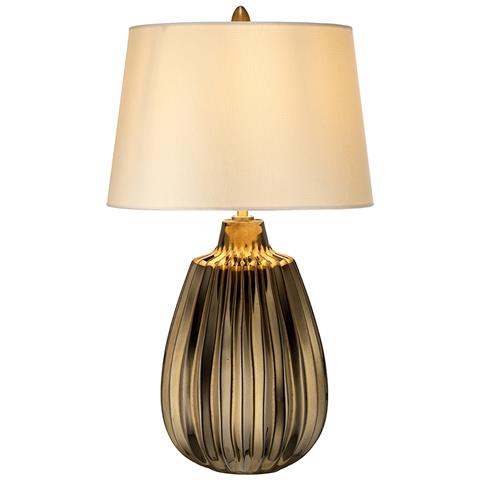 Lampada Da Tavolo Piccola 1 Luce, Ceramica Bronzo, Paralume Perla, Attacco E27 - Foto 5