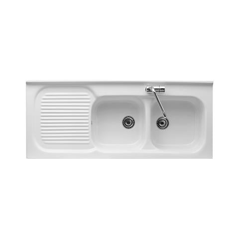 Lavello Da Incasso In Ceramica Con 2 Vaschette E Gocciolatoio Dx Cm 120 - Foto 1