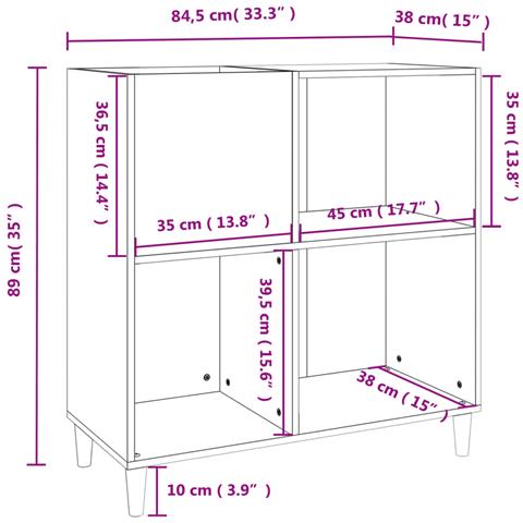 Mobile Porta Dischi Grigio Sonoma 84,5x38x89 Legno Multistrato - Foto 2