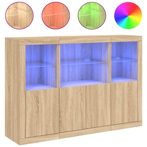 Credenze Con Luci Led 3 Pz Rovere Sonoma In Legno Multistrato - Foto 2