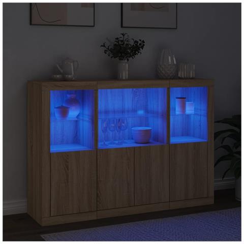 Credenze Con Luci Led 3 Pz Rovere Sonoma In Legno Multistrato - Foto 3