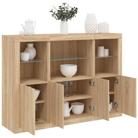 Credenze Con Luci Led 3 Pz Rovere Sonoma In Legno Multistrato - Foto 1