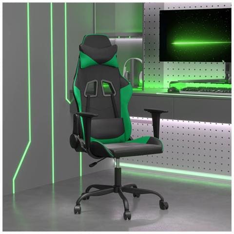 Sedia Da Gaming Massaggiante Nero E Verde In Similpelle - Foto 1