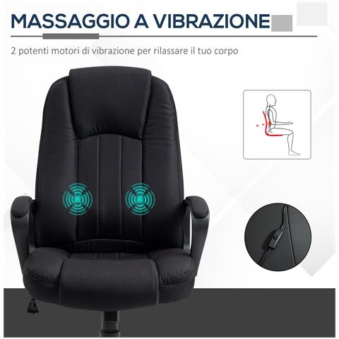 Poltrona Da Ufficio Massaggiante Ad Altezza Regolabile, 60x74x106-116cm, Nera - Foto 2