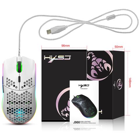 Mouse da gioco cablato, 6 mouse RGB con illuminazione RGB programmabili 6400 DPI Mouse con 6 pulsanti, design a nido d'ape con guscio a nido d'ape per giocatori PC e utenti Xbox