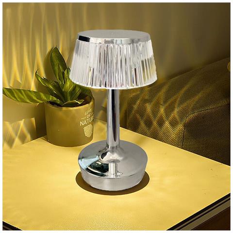 Lampada Da Tavolo Led Ricaricabile Touch Interno Effetto Cristallo Argento - Foto 1